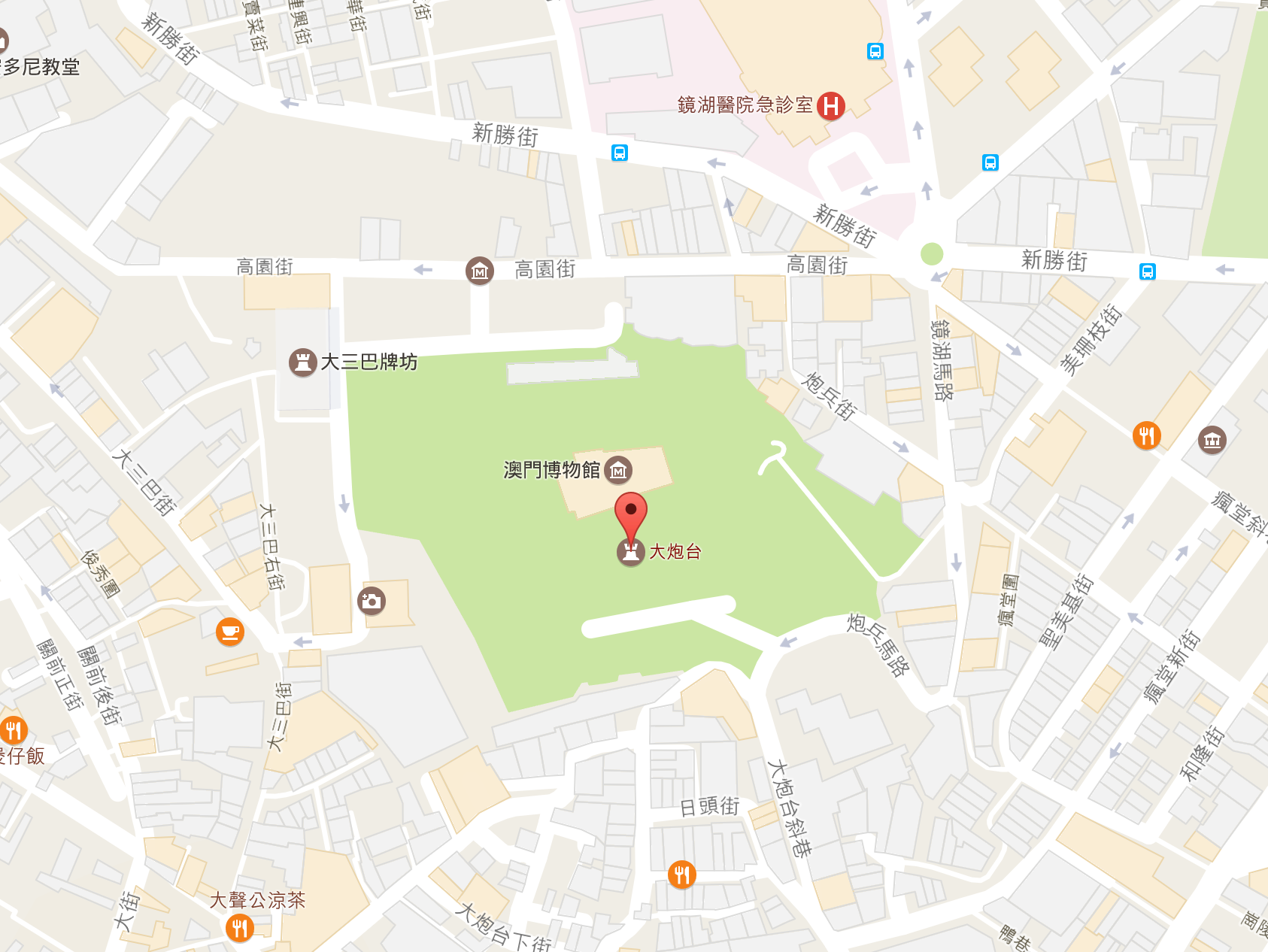 澳门半岛中央柿山(炮台山)山顶(大三巴牌坊旁侧)